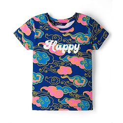 Pine Kids Cotton Knit Half Sleeves Top & Pyjama Co-ord Night Suit With Cloud Print - Navy Blue