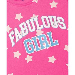 Pine Kids Cotton Knit Half Sleeves Co-Ords T-Shirt & Pyjama Night-Suit With Star Print - Dark Pink