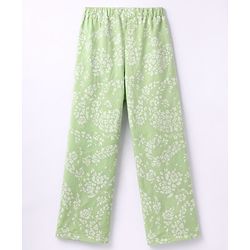 Pine Kids Cotton Knit Half Sleeves Floral Printed Co-Ords Top & Pyjama Night Suit - Light Green