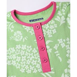 Pine Kids Cotton Knit Half Sleeves Floral Printed Co-Ords Top & Pyjama Night Suit - Light Green