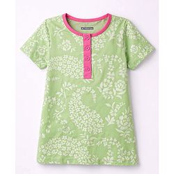 Pine Kids Cotton Knit Half Sleeves Floral Printed Co-Ords Top & Pyjama Night Suit - Light Green