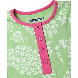 Pine Kids Cotton Knit Half Sleeves Floral Printed Co-Ords Top & Pyjama Night Suit - Light Green