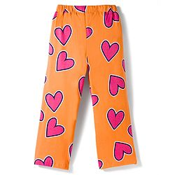 Pine Kids Cotton Knit Half Sleeves Co-Ords T-Shirt & Pyjama Night-Suit With Heart Print - Orange
