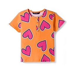Pine Kids Cotton Knit Half Sleeves Co-Ords T-Shirt & Pyjama Night-Suit With Heart Print - Orange