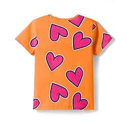 Pine Kids Cotton Knit Half Sleeves Co-Ords T-Shirt & Pyjama Night-Suit With Heart Print - Orange