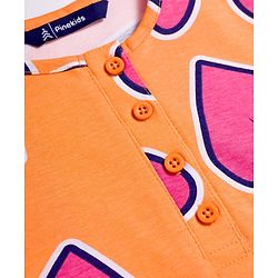 Pine Kids Cotton Knit Half Sleeves Co-Ords T-Shirt & Pyjama Night-Suit With Heart Print - Orange