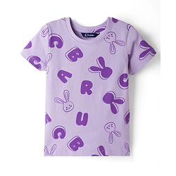Pine Kids Cotton Knit Half Sleeves Top & Pyjama Co-ord Night Suit With Bunny Print - Purple