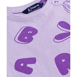 Pine Kids Cotton Knit Half Sleeves Top & Pyjama Co-ord Night Suit With Bunny Print - Purple