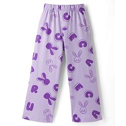 Pine Kids Cotton Knit Half Sleeves Top & Pyjama Co-ord Night Suit With Bunny Print - Purple