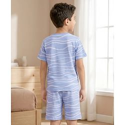 Pine Kids Cotton Knit Half Sleeves Printed T-Shirt & Shorts Co-ord Night Suit - Blue