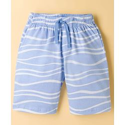 Pine Kids Cotton Knit Half Sleeves Printed T-Shirt & Shorts Co-ord Night Suit - Blue