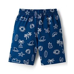 Pine Kids Cotton Knit Half Sleeves T-Shirt & Shorts Co-ord Night Suit With Tropical Print - Navy Blue