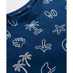 Pine Kids Cotton Knit Half Sleeves T-Shirt & Shorts Co-ord Night Suit With Tropical Print - Navy Blue