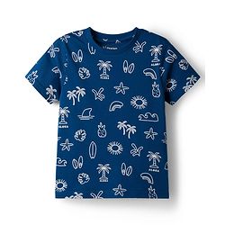 Pine Kids Cotton Knit Half Sleeves T-Shirt & Shorts Co-ord Night Suit With Tropical Print - Navy Blue