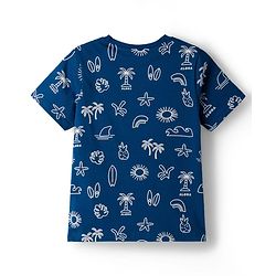 Pine Kids Cotton Knit Half Sleeves T-Shirt & Shorts Co-ord Night Suit With Tropical Print - Navy Blue