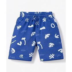 Pine Kids Cotton Knit Half Sleeves Co-Ord T-Shirt & Shorts Printed Night-Suit - Blue