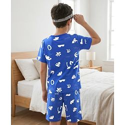 Pine Kids Cotton Knit Half Sleeves Co-Ord T-Shirt & Shorts Printed Night-Suit - Blue