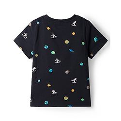 Pine Kids Cotton Knit Half Sleeves T-Shirt & Shorts Co-ord Night Suit With Space Theme Print - Black