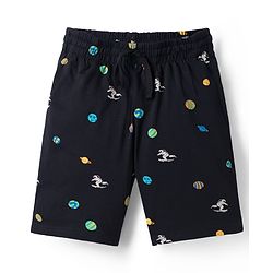 Pine Kids Cotton Knit Half Sleeves T-Shirt & Shorts Co-ord Night Suit With Space Theme Print - Black