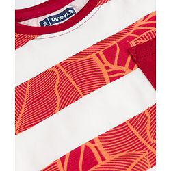 Pine Kids Cotton Knit Half Sleeves Striped Cut & Sew T-Shirt & Shorts Night Suit with Leaf Print - Brown