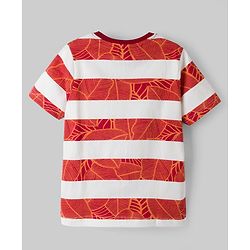 Pine Kids Cotton Knit Half Sleeves Striped Cut & Sew T-Shirt & Shorts Night Suit with Leaf Print - Brown