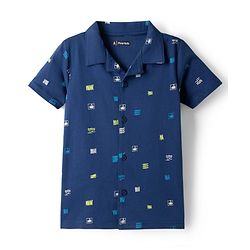 Pine Kids Cotton Knit Half Sleeves Printed Shirt & Shorts Co-ord Night Suit - Navy Blue