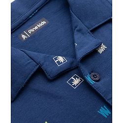 Pine Kids Cotton Knit Half Sleeves Printed Shirt & Shorts Co-ord Night Suit - Navy Blue