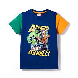 Pine Kids Marvel 100% Cotton Knit Half Sleeve T-Shirts & Shorts Set With Avengers Graphics - Multicolour