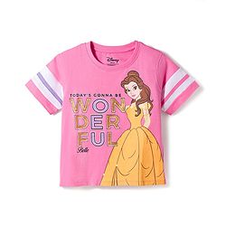 Pine Kids Disney 100% Cotton Knit Half Sleeve T-Shirt & Shorts Set With Disney Princess Graphics - Multicolour