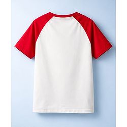 Pine Kids Cotton Knit Half Raglan Sleeves Solid Color T-Shirt - White & Red