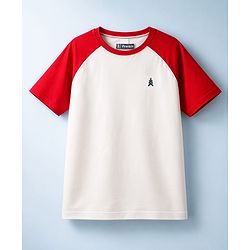 Pine Kids Cotton Knit Half Raglan Sleeves Solid Color T-Shirt - White & Red