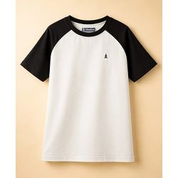Pine Kids Cotton Knit Half Raglan Sleeves Solid Color T-Shirt - White & Red