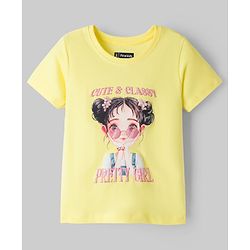 Pine Kids Cotton Knit Half Sleeves T-Shirt with Girl Print - Yellow