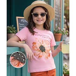 Pine Kids Cotton Knit T-Shirts Half Sleeves Round Neck Embellished Pink 4-5 Years