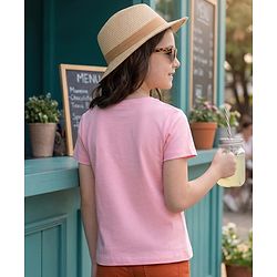 Pine Kids Cotton Knit T-Shirts Half Sleeves Round Neck Embellished Pink 4-5 Years