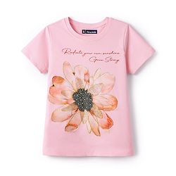 Pine Kids Cotton Knit T-Shirts Half Sleeves Round Neck Embellished Pink 4-5 Years