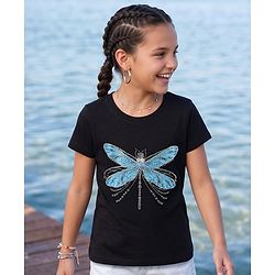 Pine Kids Cotton Knit T-Shirts with Dragonfly Embellishment Black 4-5 Years