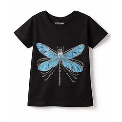 Pine Kids Cotton Knit T-Shirts with Dragonfly Embellishment Black 4-5 Years