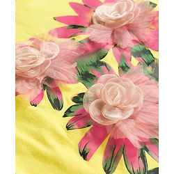 Pine Kids Cotton Knit Half Sleeves T-Shirt With Floral Print & Applique - Yellow