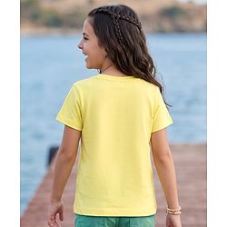 Pine Kids Cotton Knit Half Sleeves T-Shirt With Floral Print & Applique - Yellow