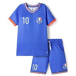 Pine Active Knit Half Raglan Sleeves T-Shirt & Shorts Set with France Football Print - Blue
