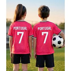 Pine Active Knit Half Sleeves T-Shirt With Shorts Football Set With Portugal Print - Red & Black