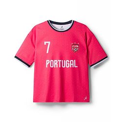 Pine Active Knit Half Sleeves T-Shirt With Shorts Football Set With Portugal Print - Red & Black