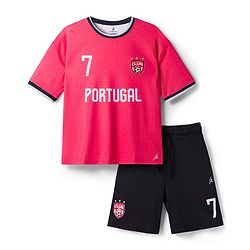 Pine Active Knit Half Sleeves T-Shirt With Shorts Football Set With Portugal Print - Red & Black