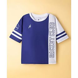 Pine Active Knit Drop Shoulder Half Sleeves T-Shirt & Shorts Set with Tennis Print - Navy Blue
