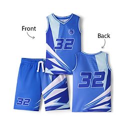Pine Active Knit Sleeveless T-Shirt & Shorts Basketball Set With 32 Print - Blue