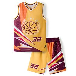 Pine Active Knit Sleeveless T-Shirt & Shorts Basket Ball Set - Yellow