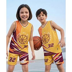 Pine Active Knit Sleeveless T-Shirt & Shorts Basket Ball Set - Yellow