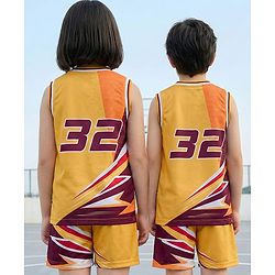 Pine Active Knit Sleeveless T-Shirt & Shorts Basket Ball Set - Yellow