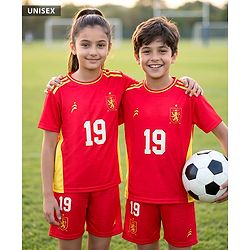 Pine Active Knit Half Sleeves T-Shirt With Shorts Football Set With 19 Print - Red